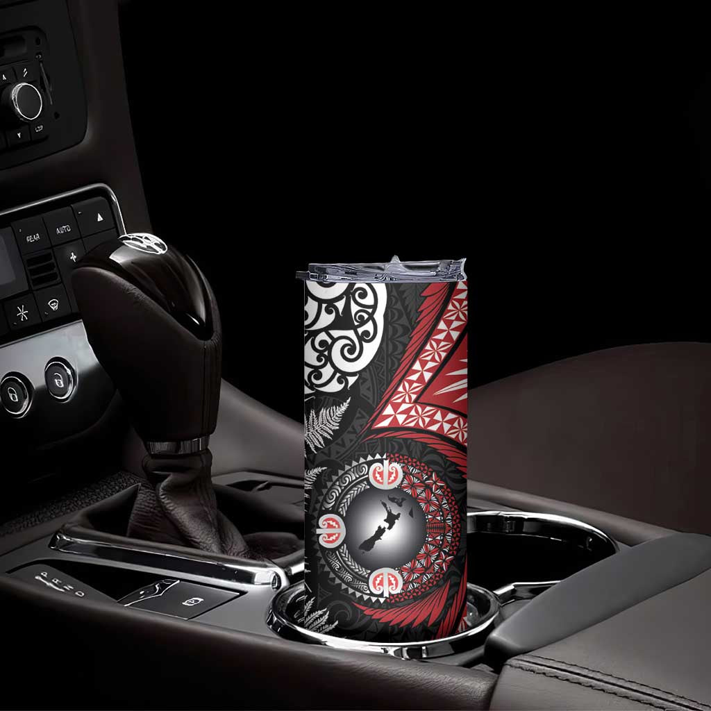 Tonga and New Zealand Together Skinny Tumbler Ngatu Art Tribal-Maori Tattoo and Silver Fern LT03 - Polynesian Pride