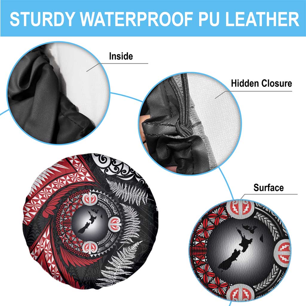 Tonga and New Zealand Together Spare Tire Cover Ngatu Art Tribal Maori Tattoo and Silver Fern LT03 - Polynesian Pride
