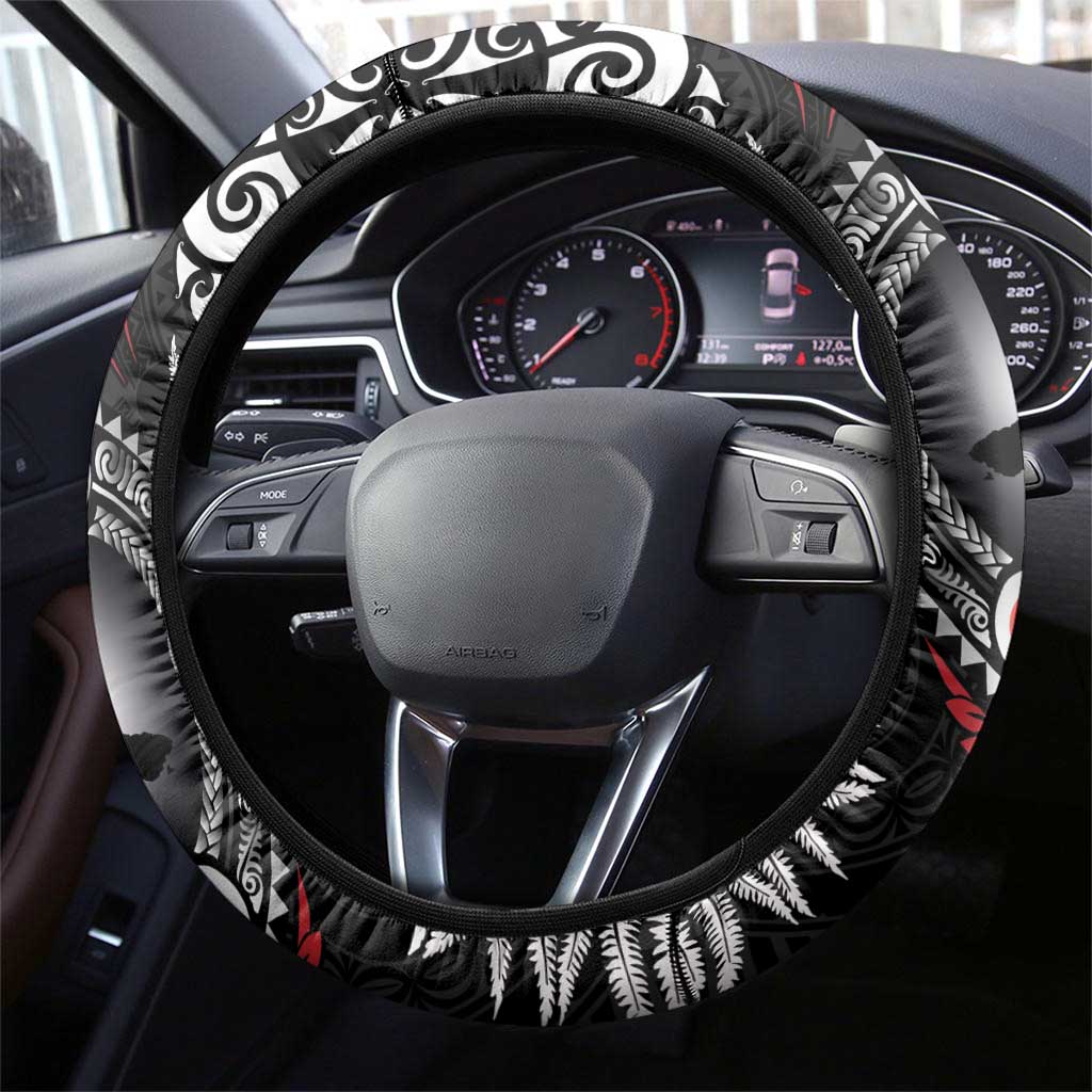 Tonga and New Zealand Together Steering Wheel Cover Ngatu Art Tribal Maori Tattoo and Silver Fern LT03 - Polynesian Pride