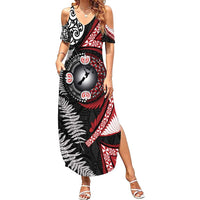 Tonga and New Zealand Together Summer Maxi Dress Ngatu Art Tribal Maori Tattoo and Silver Fern LT03 Women Black - Polynesian Pride