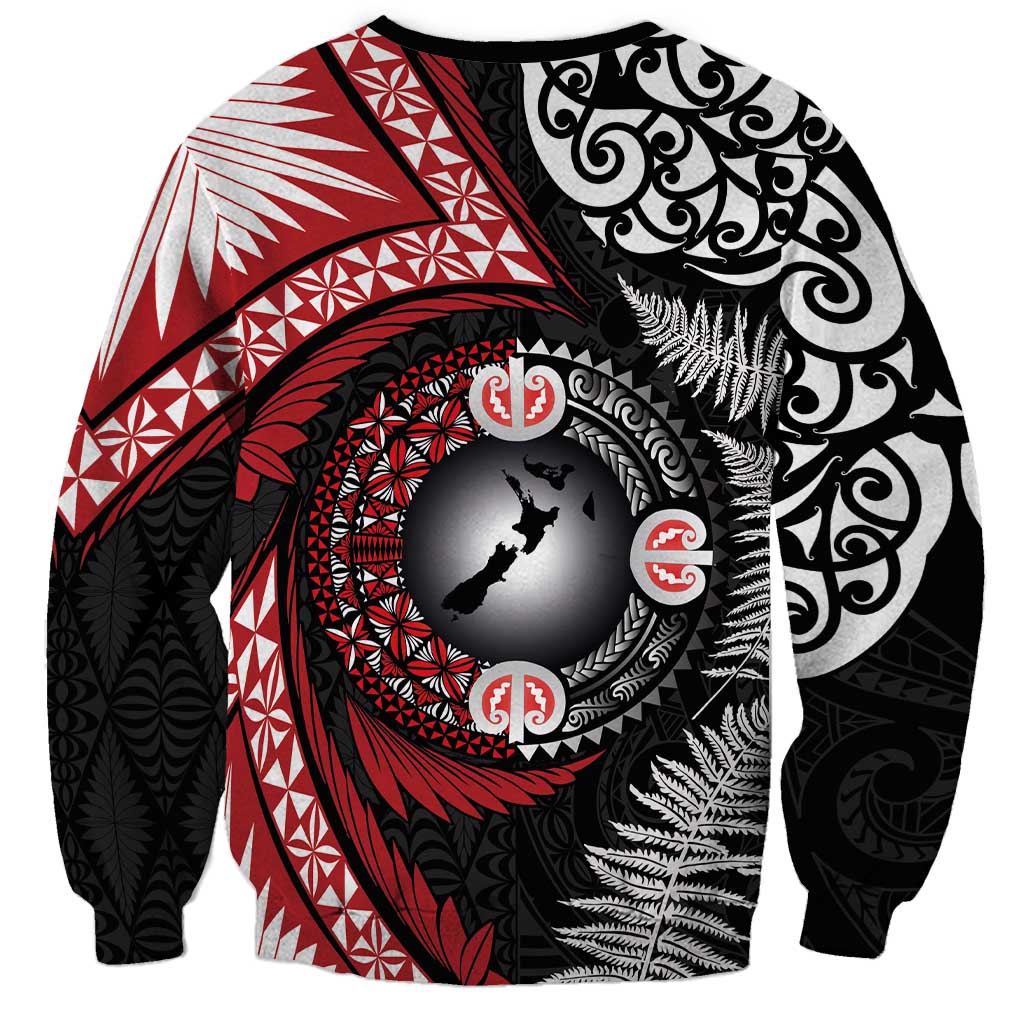 Tonga and New Zealand Together Sweatshirt Ngatu Art Tribal Maori Tattoo and Silver Fern LT03 - Polynesian Pride