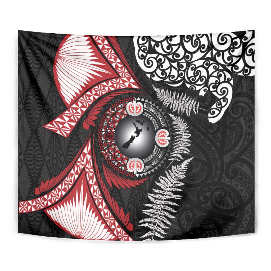 Tonga and New Zealand Together Tapestry Ngatu Art Tribal Maori Tattoo and Silver Fern LT03 - Polynesian Pride