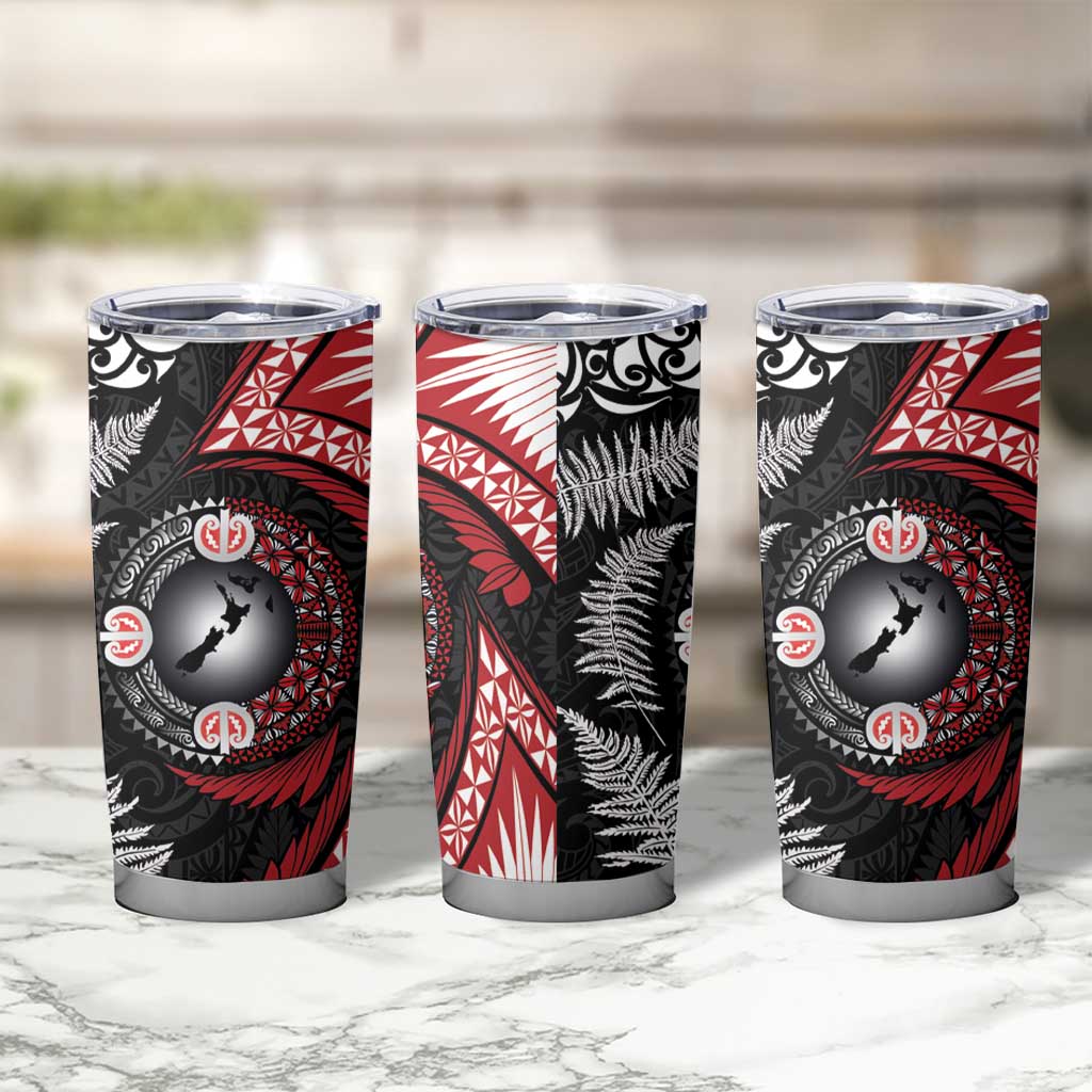 Tonga and New Zealand Together Tumbler Cup Ngatu Art Tribal-Maori Tattoo and Silver Fern LT03 - Polynesian Pride