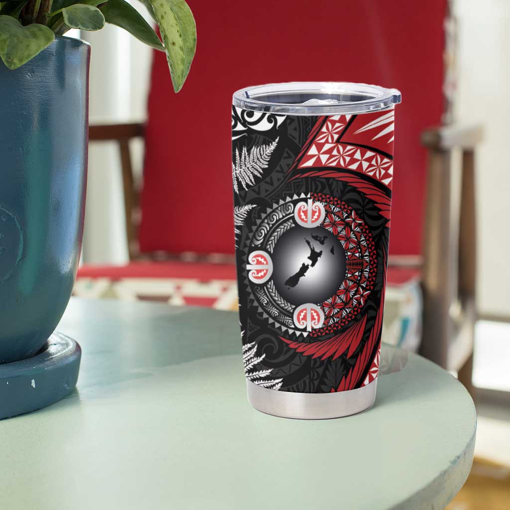 Tonga and New Zealand Together Tumbler Cup Ngatu Art Tribal-Maori Tattoo and Silver Fern LT03 - Polynesian Pride