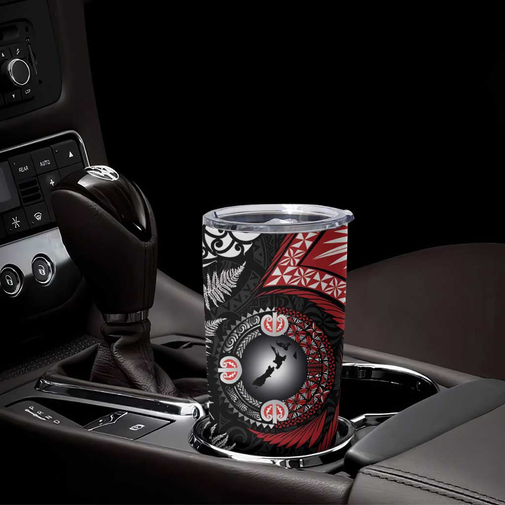 Tonga and New Zealand Together Tumbler Cup Ngatu Art Tribal-Maori Tattoo and Silver Fern LT03 - Polynesian Pride