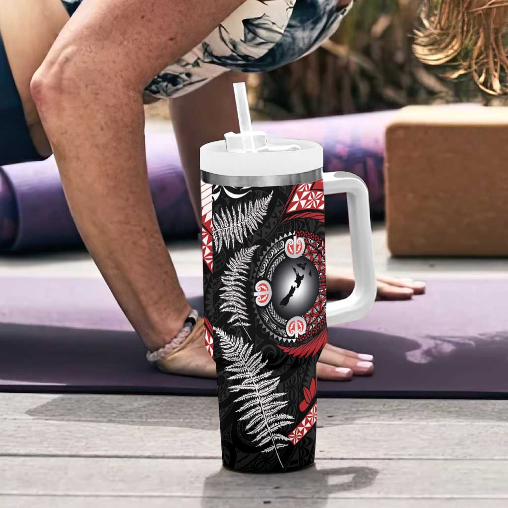 Tonga and New Zealand Together Tumbler With Handle Ngatu Art Tribal-Maori Tattoo and Silver Fern LT03 - Polynesian Pride