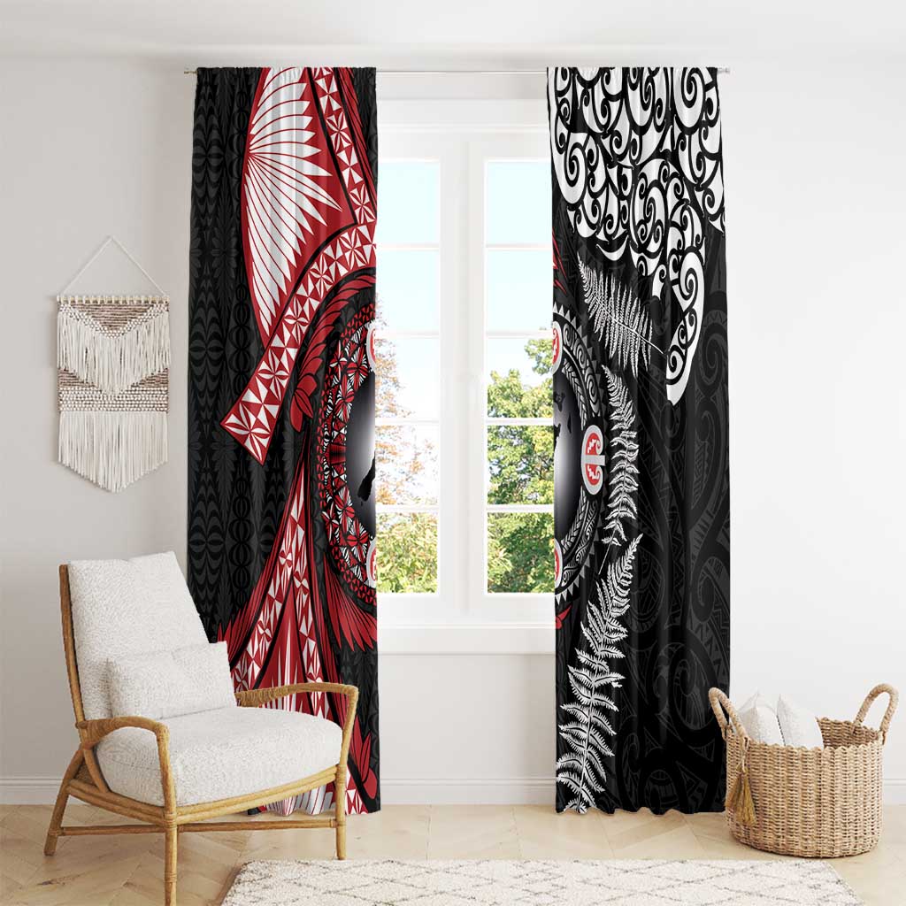 Tonga and New Zealand Together Window Curtain Ngatu Art Tribal Maori Tattoo and Silver Fern LT03 - Polynesian Pride