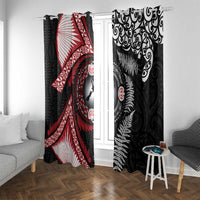 Tonga and New Zealand Together Window Curtain Ngatu Art Tribal Maori Tattoo and Silver Fern LT03 With Grommets Black - Polynesian Pride