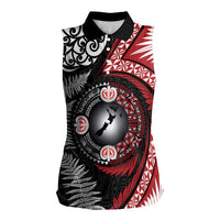 Tonga and New Zealand Together Women Sleeveless Polo Shirt Ngatu Art Tribal Maori Tattoo and Silver Fern LT03 Female Black - Polynesian Pride