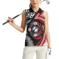 Tonga and New Zealand Together Women Sleeveless Polo Shirt Ngatu Art Tribal Maori Tattoo and Silver Fern LT03 - Polynesian Pride