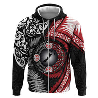 Tonga and New Zealand Together Zip Hoodie Ngatu Art Tribal Maori Tattoo and Silver Fern LT03 Zip Hoodie Black - Polynesian Pride