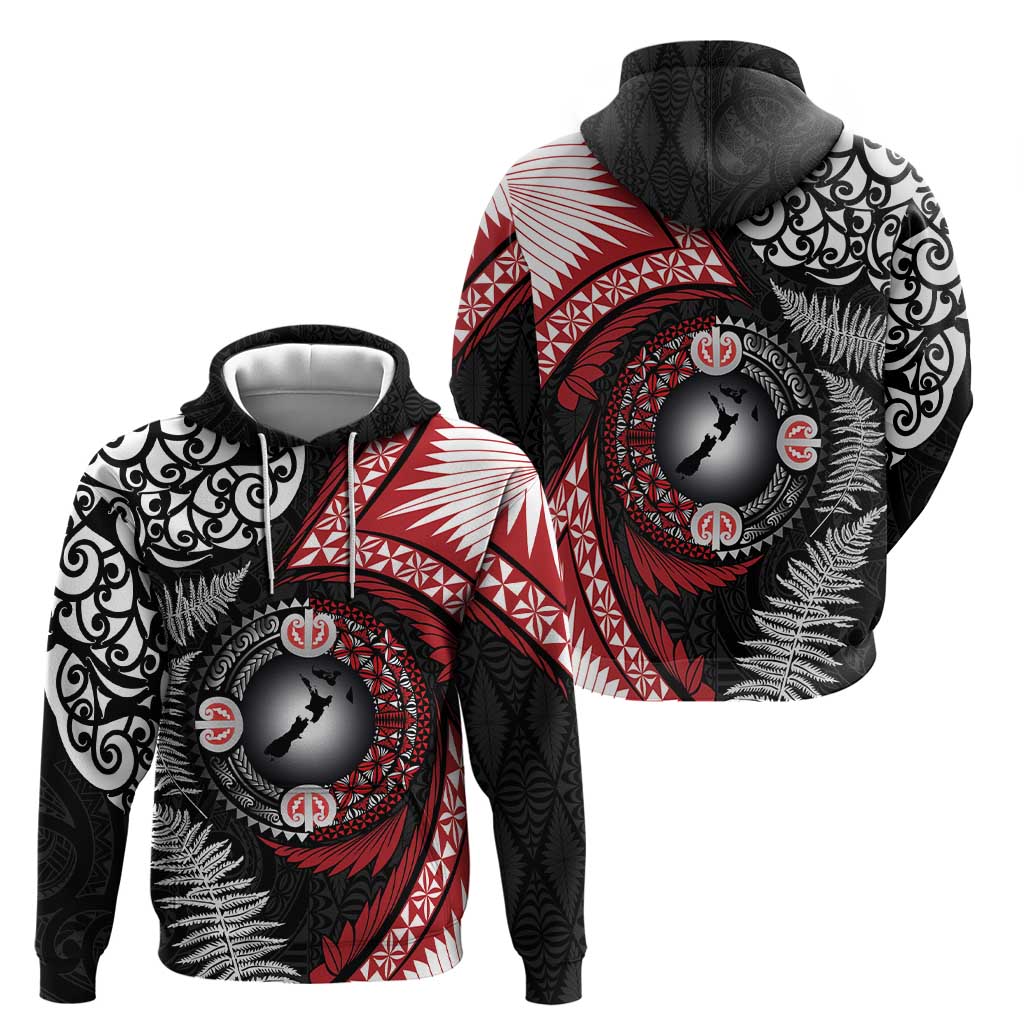 Tonga and New Zealand Together Zip Hoodie Ngatu Art Tribal Maori Tattoo and Silver Fern LT03 - Polynesian Pride