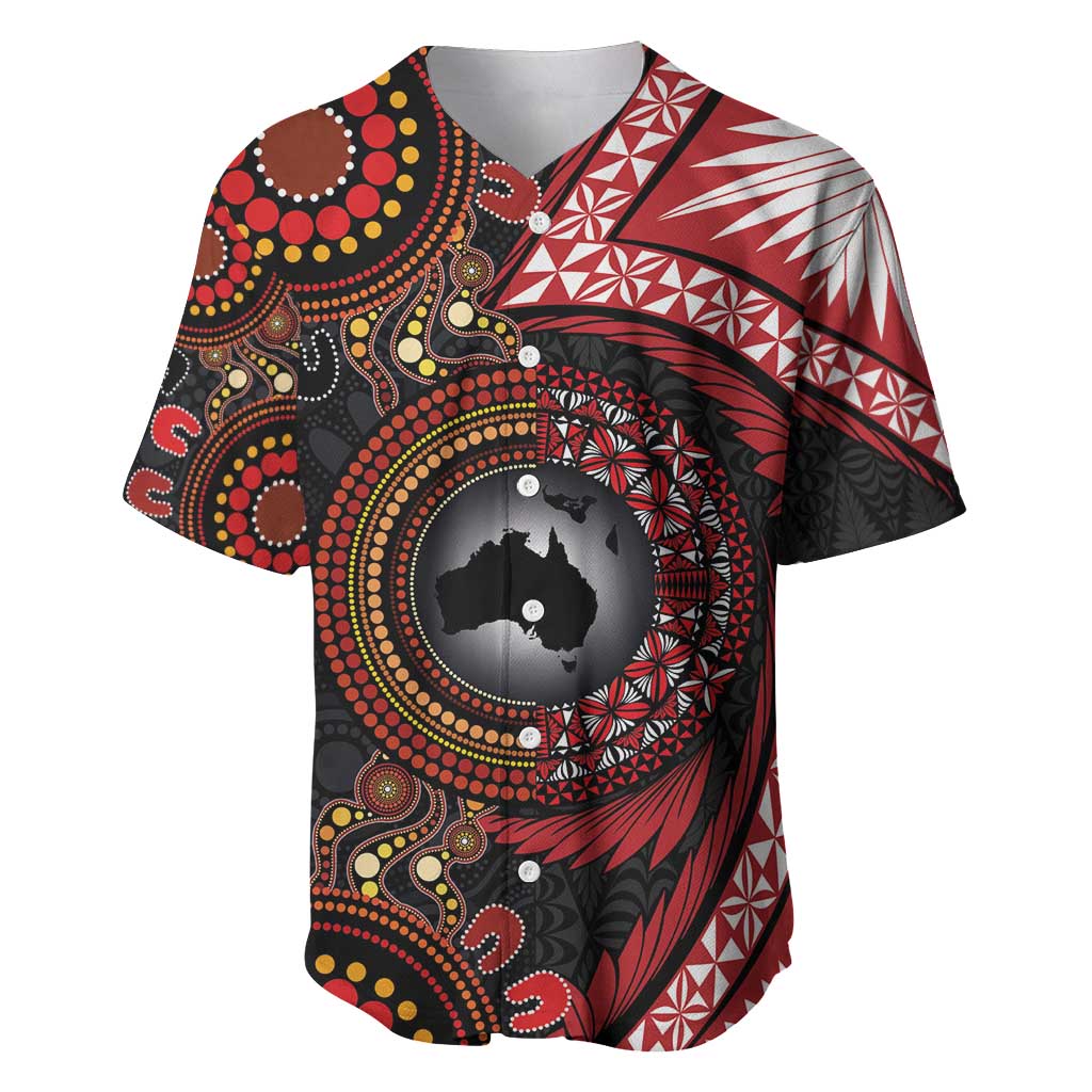 Tonga and Australia Together Baseball Jersey Ngatu Art Tribal Aboriginal Tattoo Pattern LT03 Black - Polynesian Pride