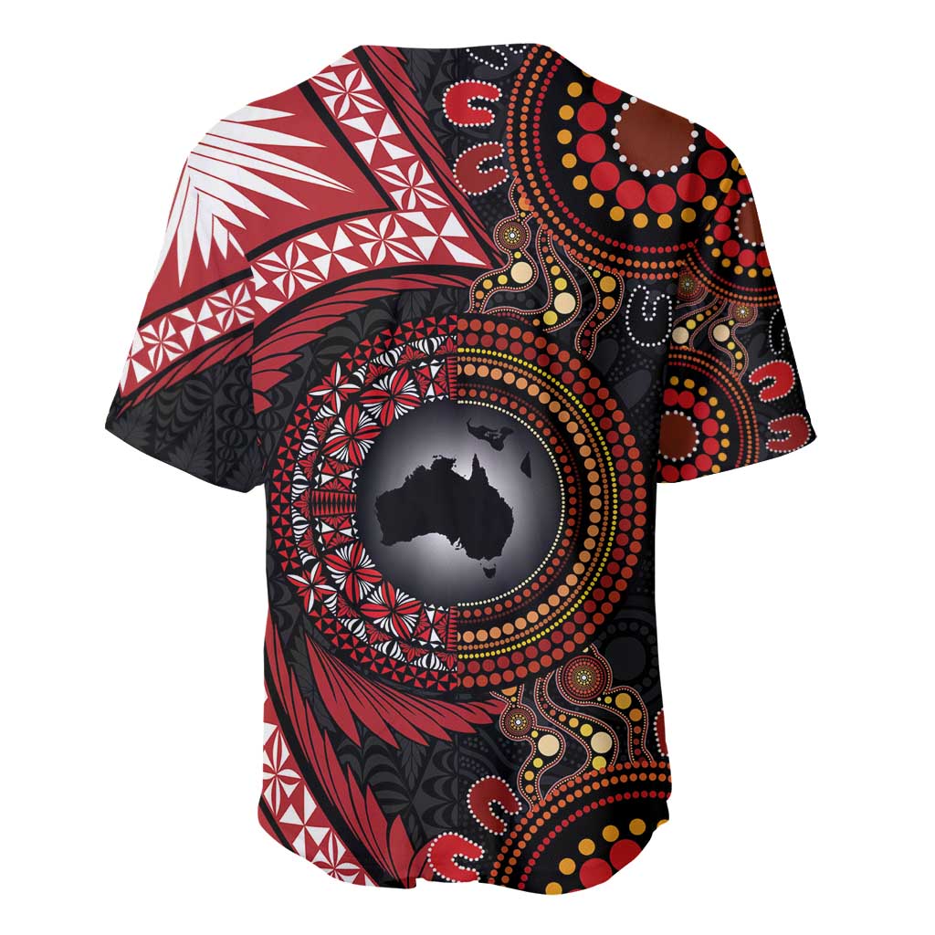 Tonga and Australia Together Baseball Jersey Ngatu Art Tribal Aboriginal Tattoo Pattern LT03 - Polynesian Pride