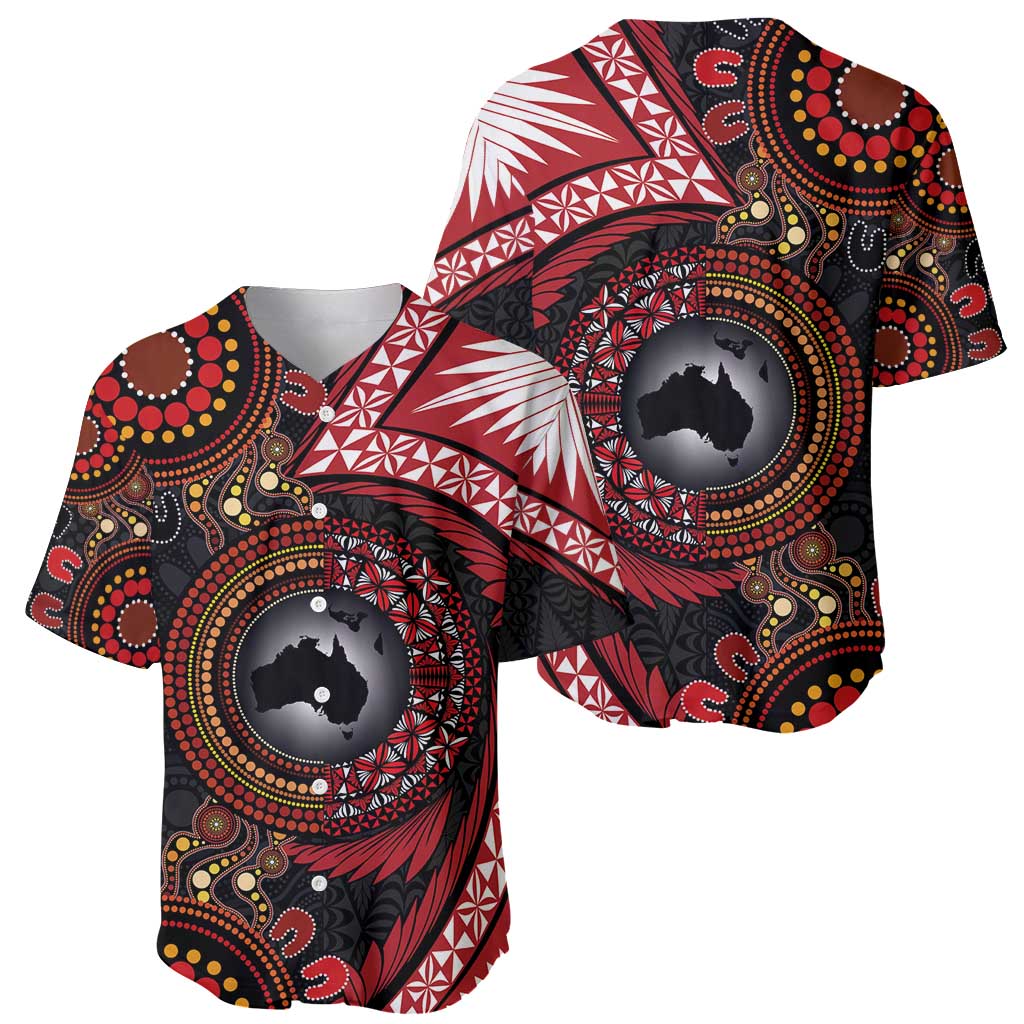 Tonga and Australia Together Baseball Jersey Ngatu Art Tribal Aboriginal Tattoo Pattern LT03 - Polynesian Pride