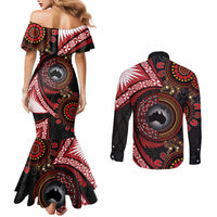 Tonga and Australia Together Couples Matching Mermaid Dress and Long Sleeve Button Shirt Ngatu Art Tribal Aboriginal Tattoo Pattern LT03 - Polynesian Pride