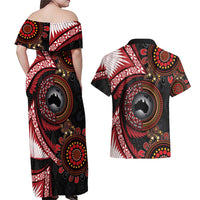 Tonga and Australia Together Couples Matching Off Shoulder Maxi Dress and Hawaiian Shirt Ngatu Art Tribal Aboriginal Tattoo Pattern LT03 - Polynesian Pride