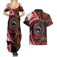 Tonga and Australia Together Couples Matching Summer Maxi Dress and Hawaiian Shirt Ngatu Art Tribal Aboriginal Tattoo Pattern LT03 - Polynesian Pride