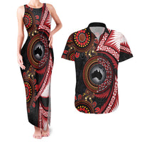 Tonga and Australia Together Couples Matching Tank Maxi Dress and Hawaiian Shirt Ngatu Art Tribal Aboriginal Tattoo Pattern LT03 Black - Polynesian Pride