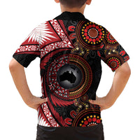 Tonga and Australia Together Family Matching Off The Shoulder Long Sleeve Dress and Hawaiian Shirt Ngatu Art Tribal Aboriginal Tattoo Pattern LT03 - Polynesian Pride