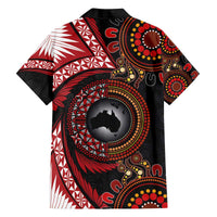 Tonga and Australia Together Family Matching Off The Shoulder Long Sleeve Dress and Hawaiian Shirt Ngatu Art Tribal Aboriginal Tattoo Pattern LT03 - Polynesian Pride