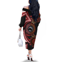 Tonga and Australia Together Family Matching Off The Shoulder Long Sleeve Dress and Hawaiian Shirt Ngatu Art Tribal Aboriginal Tattoo Pattern LT03 - Polynesian Pride
