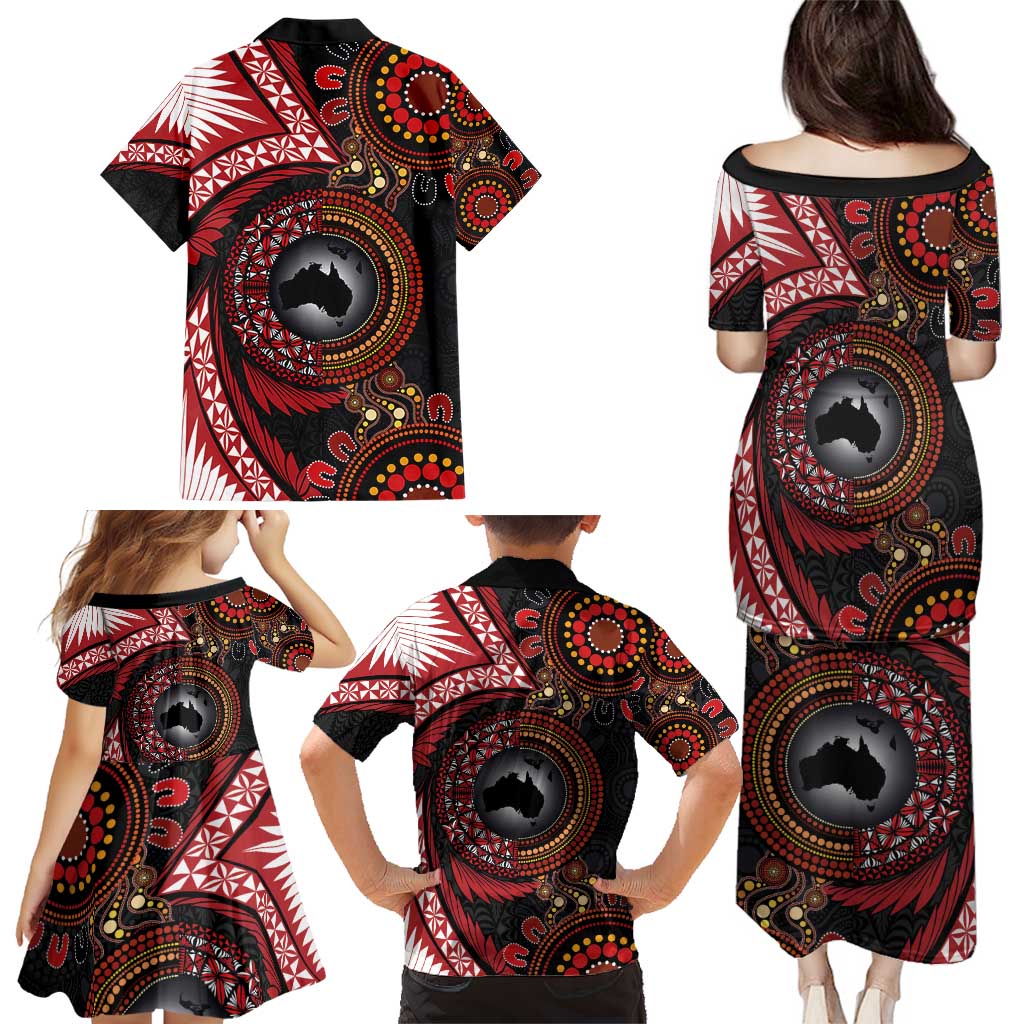 Tonga and Australia Together Family Matching Puletasi and Hawaiian Shirt Ngatu Art Tribal Aboriginal Tattoo Pattern LT03 - Polynesian Pride