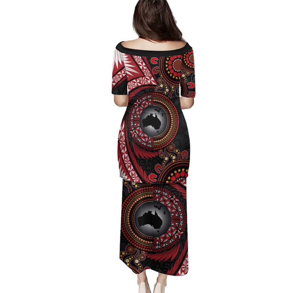 Tonga and Australia Together Family Matching Puletasi and Hawaiian Shirt Ngatu Art Tribal Aboriginal Tattoo Pattern LT03 - Polynesian Pride