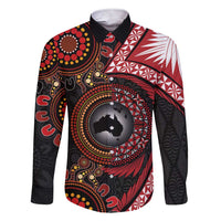 Tonga and Australia Together Family Matching Short Sleeve Bodycon Dress and Hawaiian Shirt Ngatu Art Tribal Aboriginal Tattoo Pattern LT03 Dad's Shirt - Long Sleeve Black - Polynesian Pride