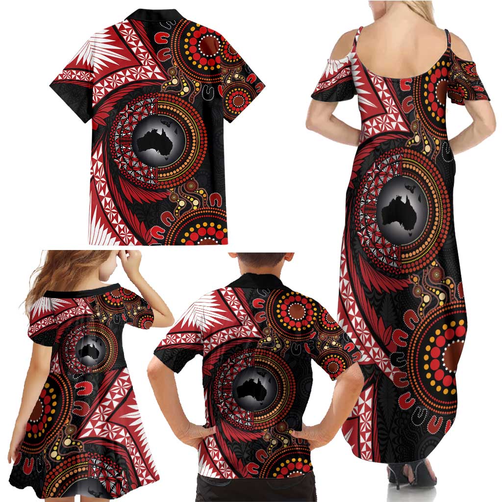 Tonga and Australia Together Family Matching Summer Maxi Dress and Hawaiian Shirt Ngatu Art Tribal Aboriginal Tattoo Pattern LT03 - Polynesian Pride