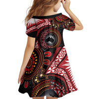 Tonga and Australia Together Kid Short Sleeve Dress Ngatu Art Tribal Aboriginal Tattoo Pattern