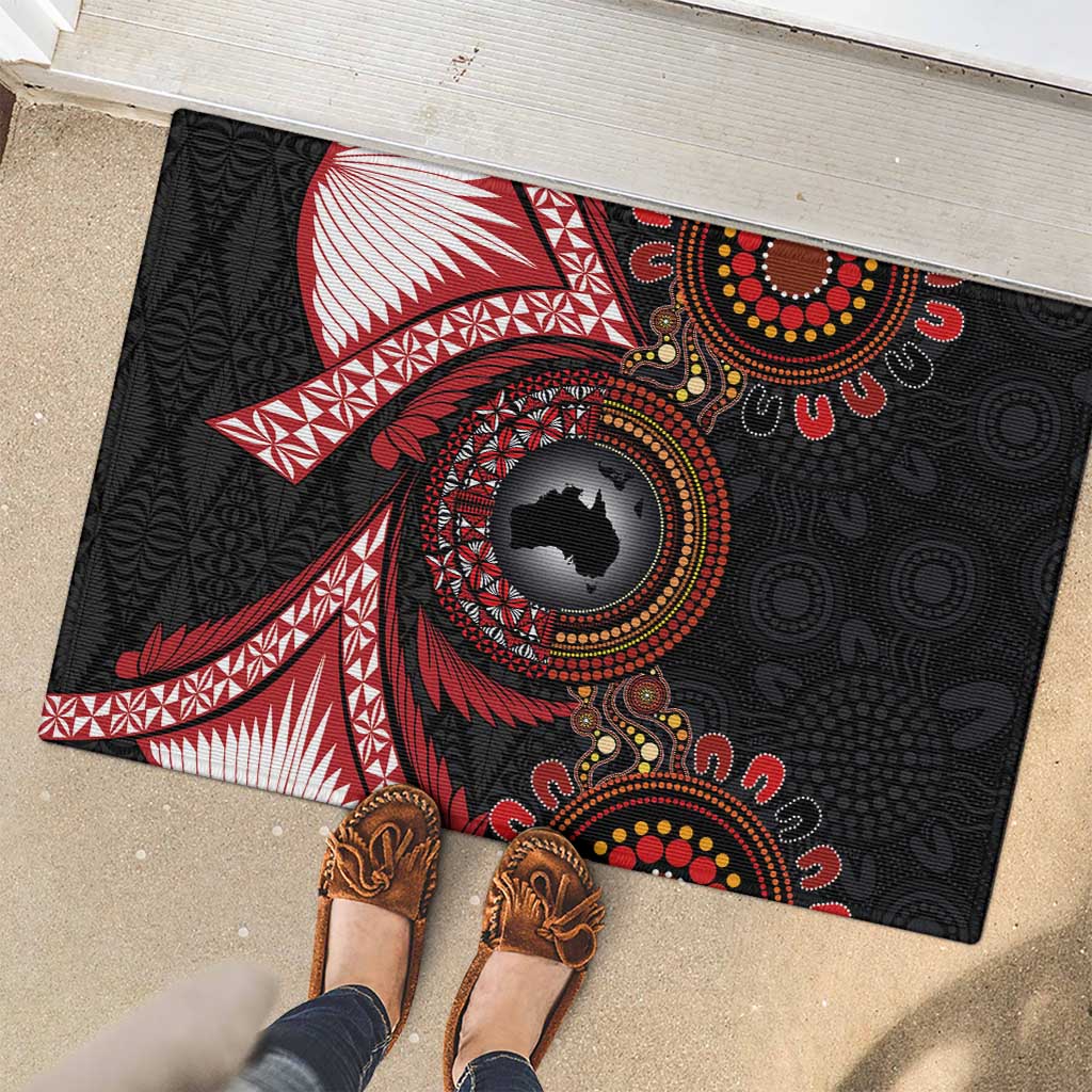 Tonga and Australia Together Rubber Doormat Ngatu Art Tribal Aboriginal Tattoo Pattern