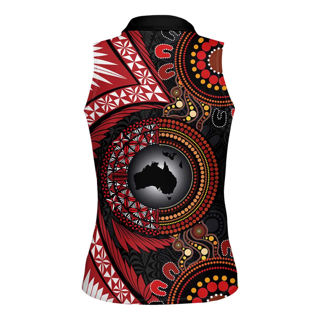 Tonga and Australia Together Women Sleeveless Polo Shirt Ngatu Art Tribal Aboriginal Tattoo Pattern LT03 - Polynesian Pride
