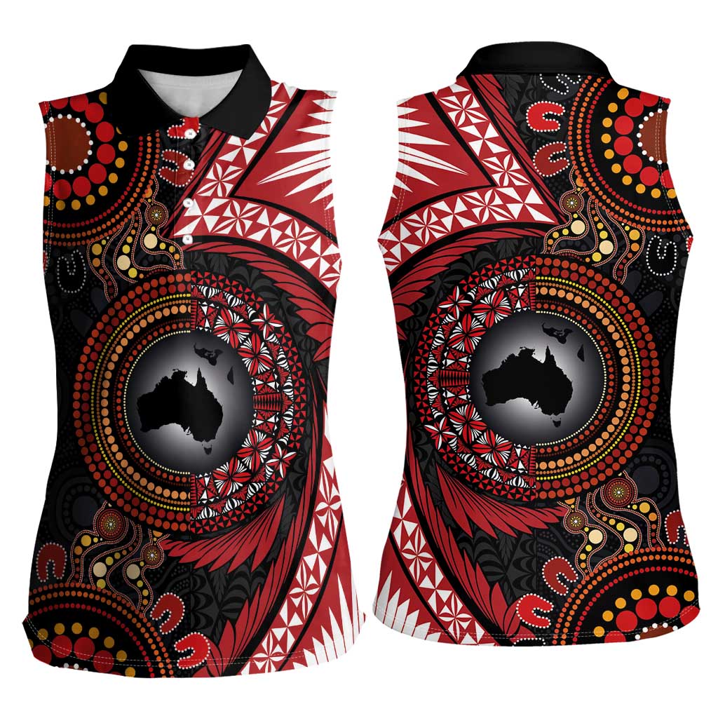 Tonga and Australia Together Women Sleeveless Polo Shirt Ngatu Art Tribal Aboriginal Tattoo Pattern LT03 - Polynesian Pride