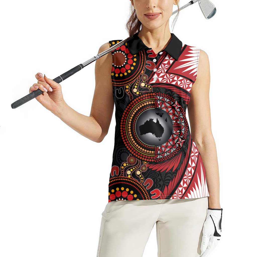 Tonga and Australia Together Women Sleeveless Polo Shirt Ngatu Art Tribal Aboriginal Tattoo Pattern LT03 - Polynesian Pride