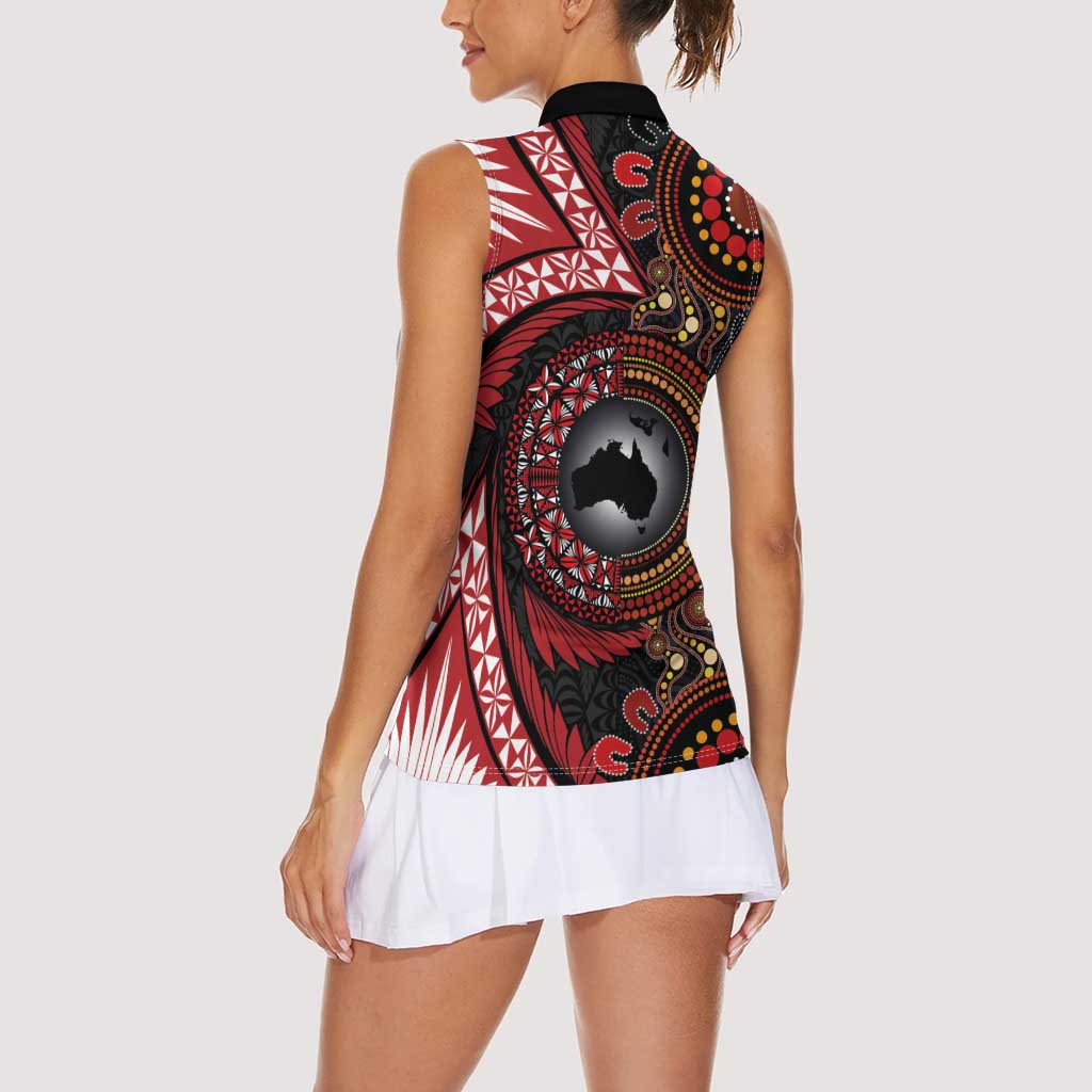 Tonga and Australia Together Women Sleeveless Polo Shirt Ngatu Art Tribal Aboriginal Tattoo Pattern LT03 - Polynesian Pride