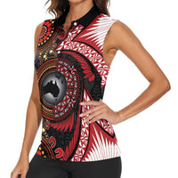 Tonga and Australia Together Women Sleeveless Polo Shirt Ngatu Art Tribal Aboriginal Tattoo Pattern LT03 - Polynesian Pride