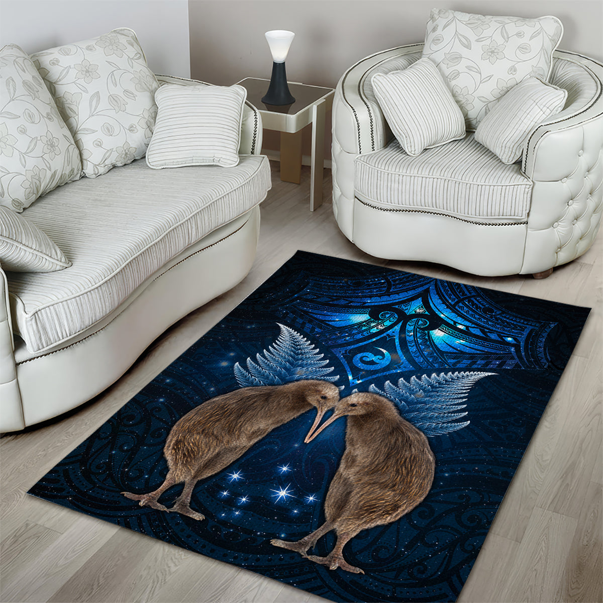 New Zealand Maori Matariki Area Rug Hongi Kiwi Bird and Silver Fern LT03 - Polynesian Pride