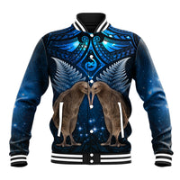 New Zealand Maori Matariki Baseball Jacket Hongi Kiwi Bird and Silver Fern LT03 Unisex Blue - Polynesian Pride