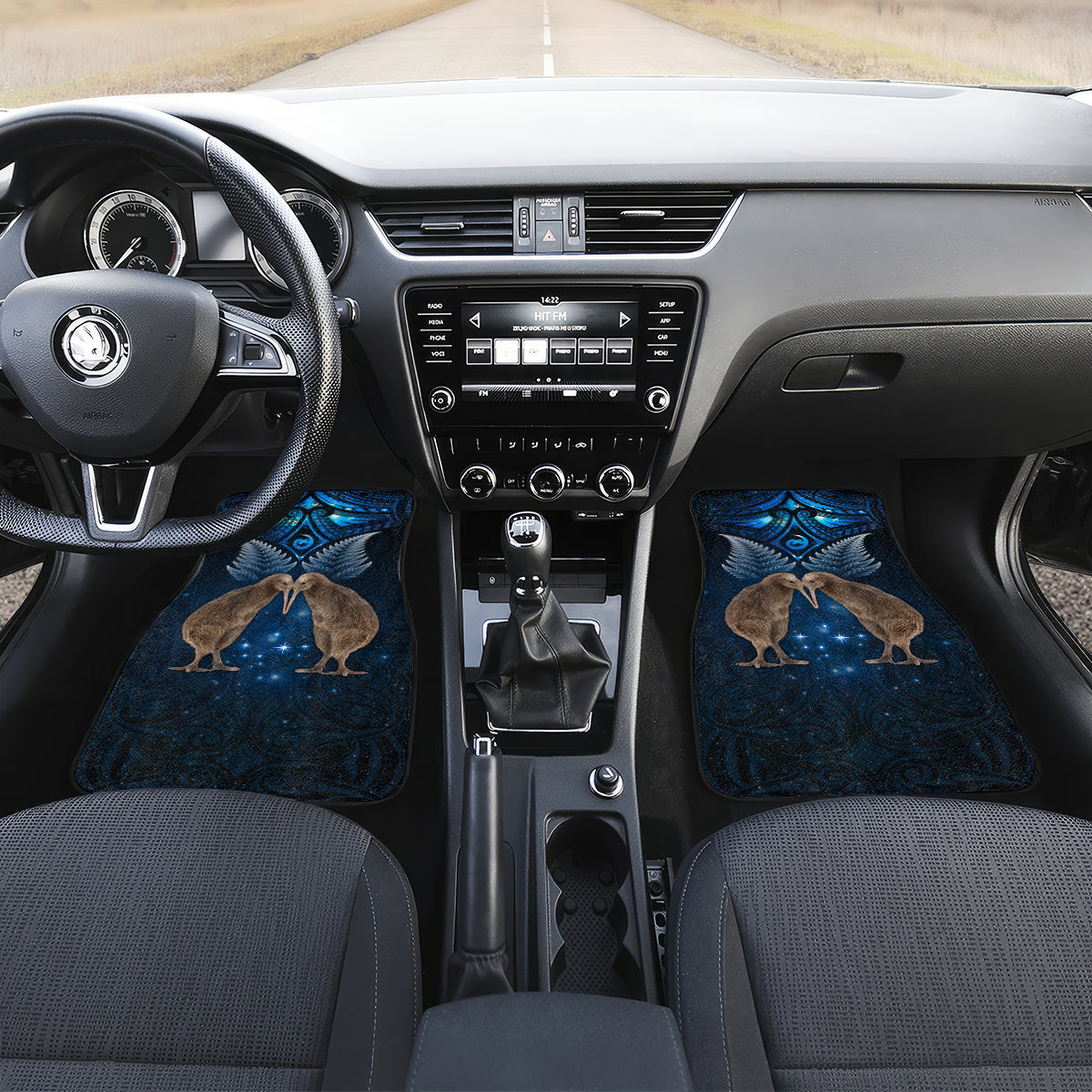 New Zealand Maori Matariki Car Mats Hongi Kiwi Bird and Silver Fern LT03 Set 2pcs - Front Blue - Polynesian Pride