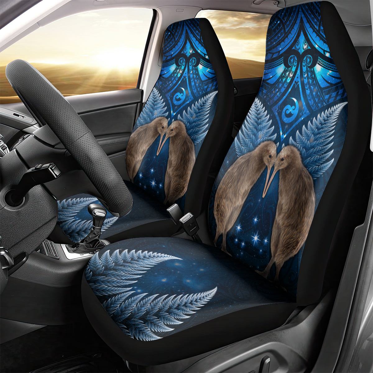 New Zealand Maori Matariki Car Seat Cover Hongi Kiwi Bird and Silver Fern LT03 - Polynesian Pride
