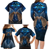New Zealand Maori Matariki Family Matching Long Sleeve Bodycon Dress and Hawaiian Shirt Hongi Kiwi Bird and Silver Fern LT03 - Polynesian Pride