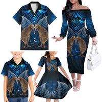 New Zealand Maori Matariki Family Matching Off The Shoulder Long Sleeve Dress and Hawaiian Shirt Hongi Kiwi Bird and Silver Fern LT03 - Polynesian Pride