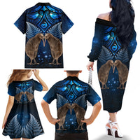 New Zealand Maori Matariki Family Matching Off The Shoulder Long Sleeve Dress and Hawaiian Shirt Hongi Kiwi Bird and Silver Fern LT03 - Polynesian Pride