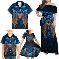 New Zealand Maori Matariki Family Matching Off Shoulder Maxi Dress and Hawaiian Shirt Hongi Kiwi Bird and Silver Fern LT03 - Polynesian Pride