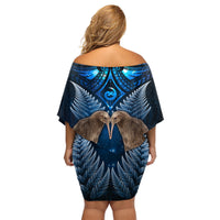 New Zealand Maori Matariki Family Matching Off Shoulder Short Dress and Hawaiian Shirt Hongi Kiwi Bird and Silver Fern LT03 - Polynesian Pride