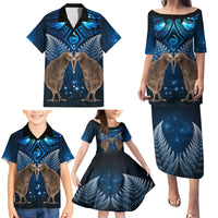 New Zealand Maori Matariki Family Matching Puletasi and Hawaiian Shirt Hongi Kiwi Bird and Silver Fern LT03 - Polynesian Pride