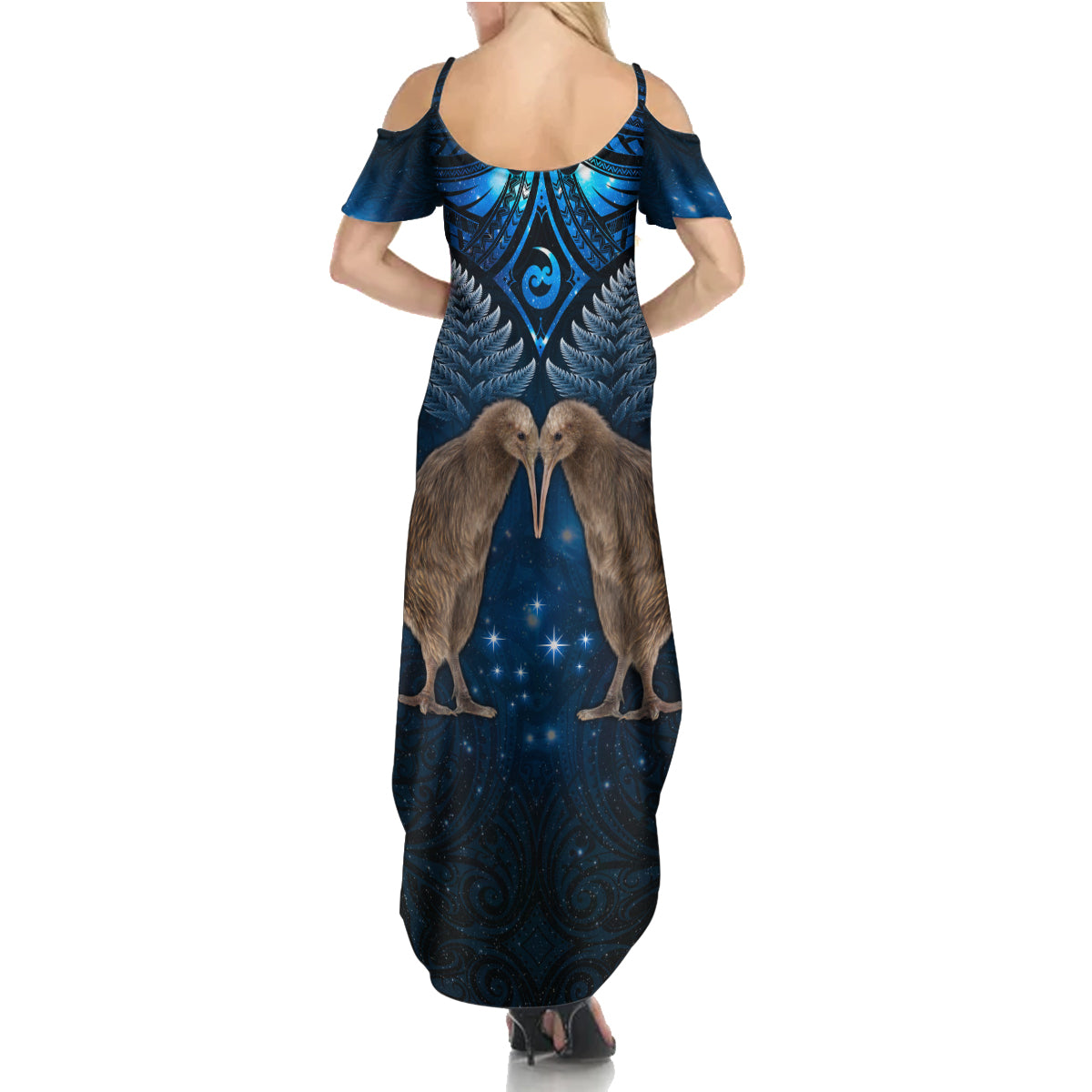 New Zealand Maori Matariki Family Matching Summer Maxi Dress and Hawaiian Shirt Hongi Kiwi Bird and Silver Fern LT03 - Polynesian Pride