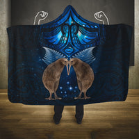 New Zealand Maori Matariki Hooded Blanket Hongi Kiwi Bird and Silver Fern LT03 One Size Blue - Polynesian Pride
