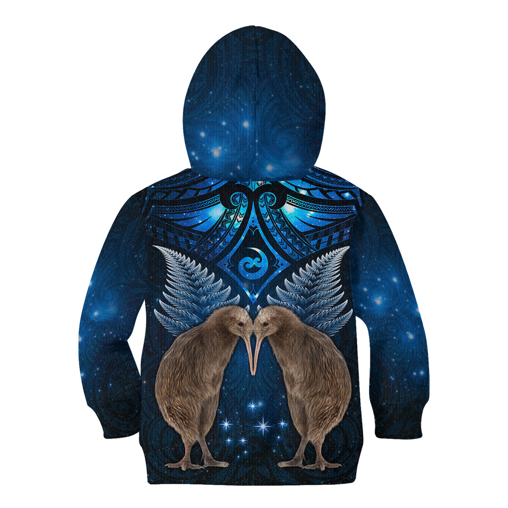 New Zealand Maori Matariki Kid Hoodie Hongi Kiwi Bird and Silver Fern LT03 - Polynesian Pride